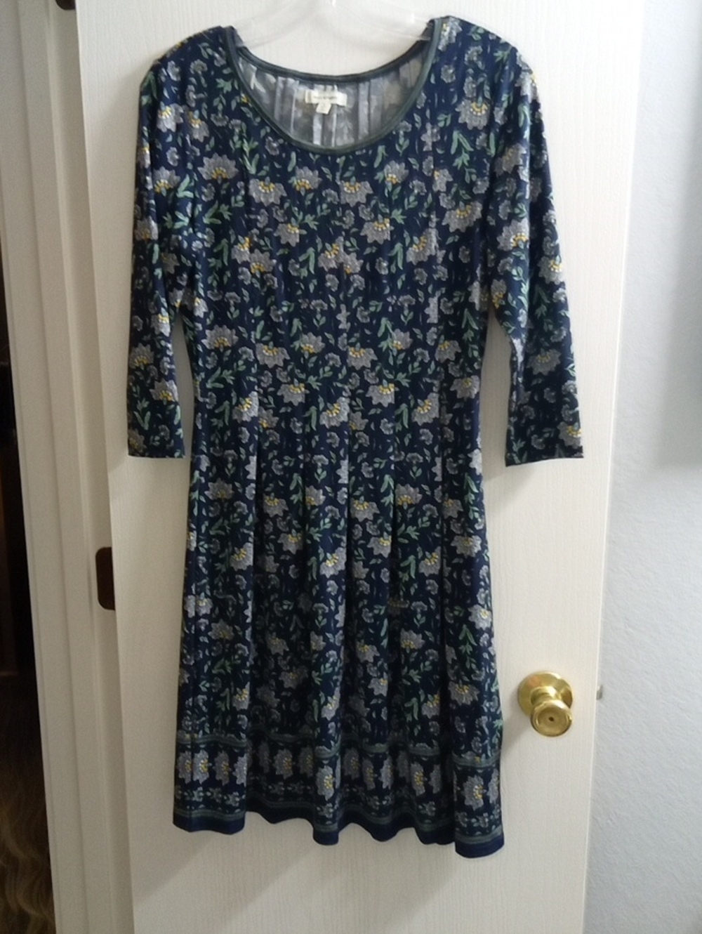 Max Studio Navy Floral Long Sleeve Fit-and-Flare Dress